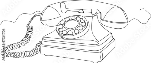 Home phone continuous line drawing. One line art of home appliances, telephone communication, vintage home telephone, retro style, telephone receiver. vector illustration photo