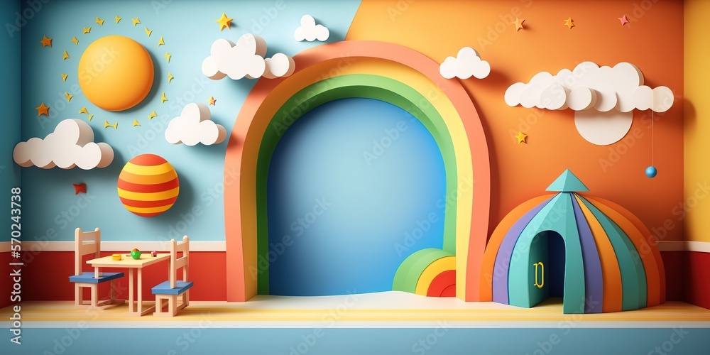 Kindergarten or preschool colorful banner with empty copy space background