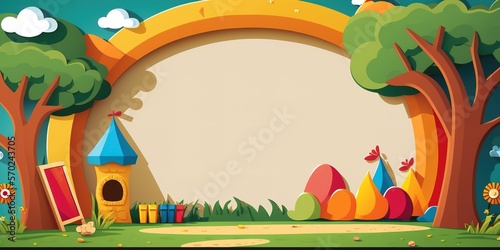 Kindergarten or preschool colorful banner with empty copy space background © Arisctur