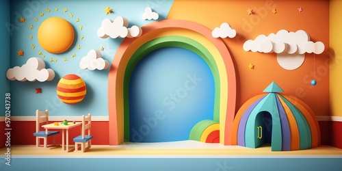 Kindergarten or preschool colorful banner with empty copy space background © Arisctur
