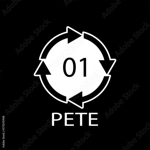 PETE 01 recycling code symbol. Plastic recycling vector polyethylene sign.