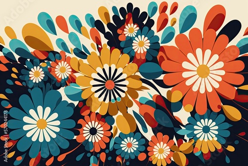 Field full of flowers  retro style vector illustration. Generative AI