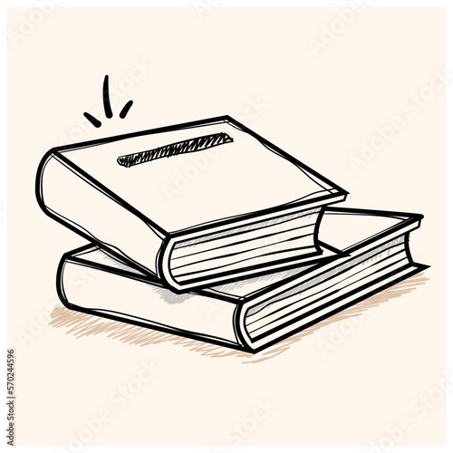 Hand drawn books doodle set. Black color sketch. Line art style. Vector illustration isolated on white background.
