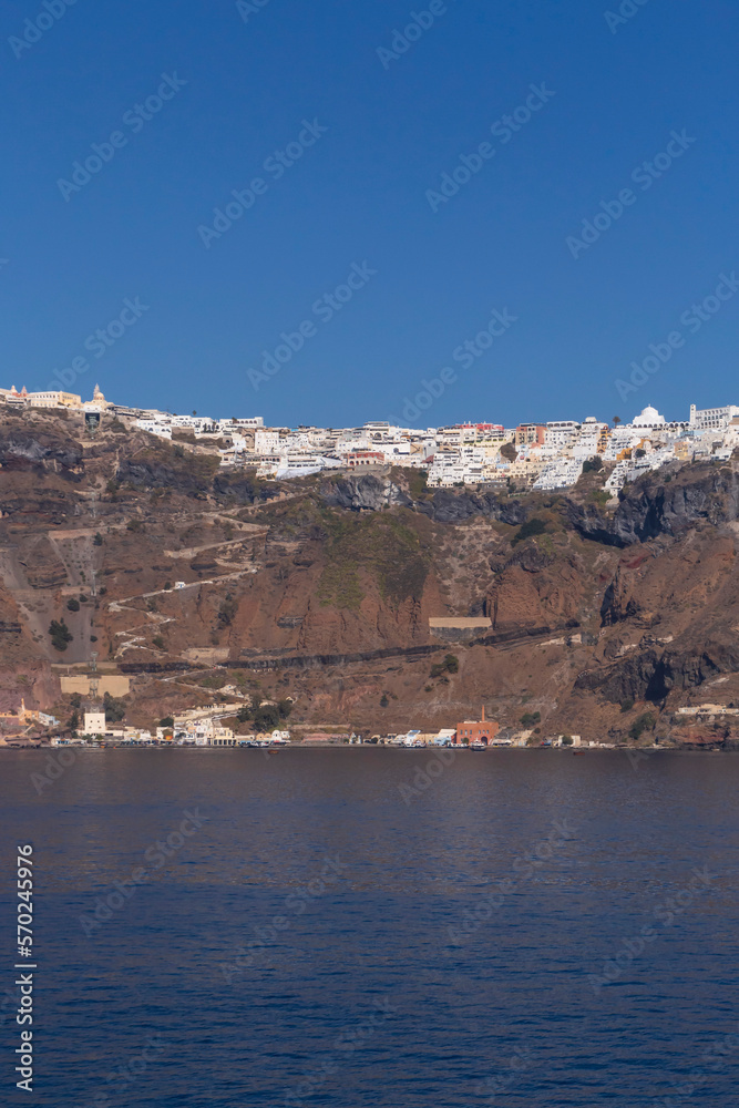 view of Fira on Santorini island in Greece view of Fira on Santorini island in Greece
