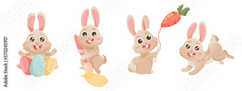 Happy Easter banner set with cute bunny. Vector rabbit character set. Animal wildlife holidays cartoon