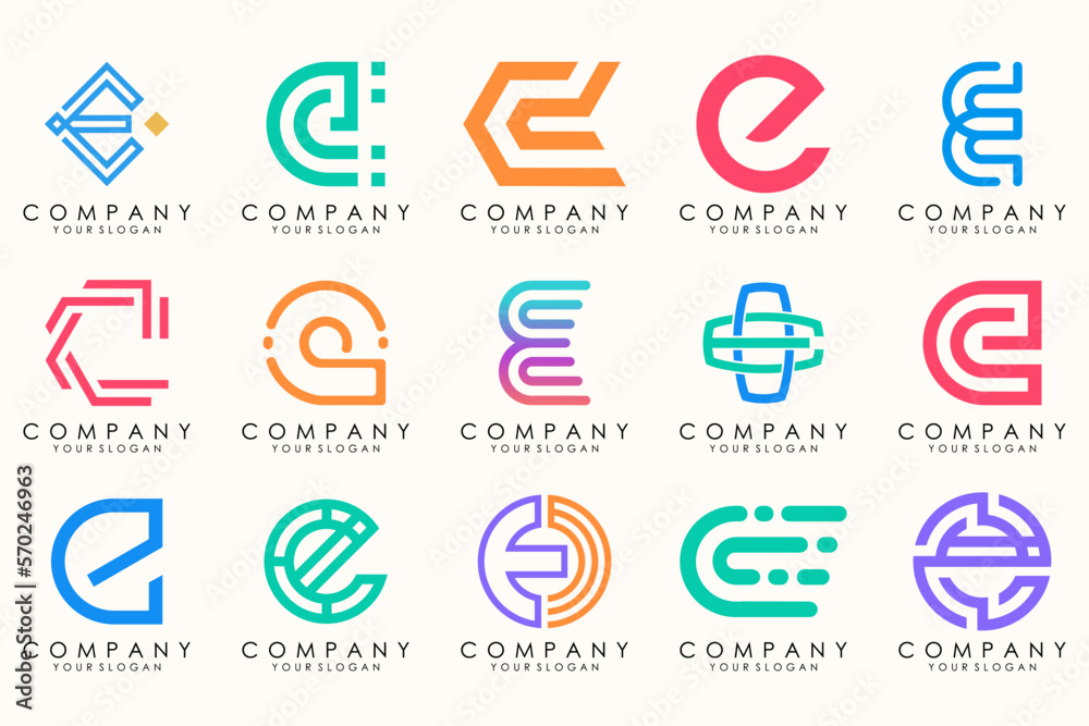 Abstract logos mega collection with letters E. Geometrical abstract logos Abstract logos mega collection with letters E. Geometrical abstract logos