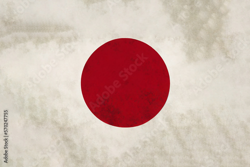 National flag of Japan background with a distressed vintage weathered effect where the crimson red disc on a white background represents the Japanese sun, computer Generative AI stock illustration