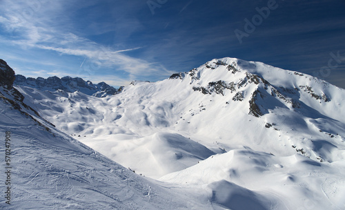 View on mountains and ski slopes of Avoriaz, France. Taken in March 2015.  © Andrei Kazarov