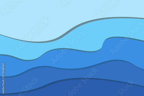 Big horizontal Abstract Background with Water Texture. Art water concept. Water Surface and ocean template in cut out paper style with copy space.