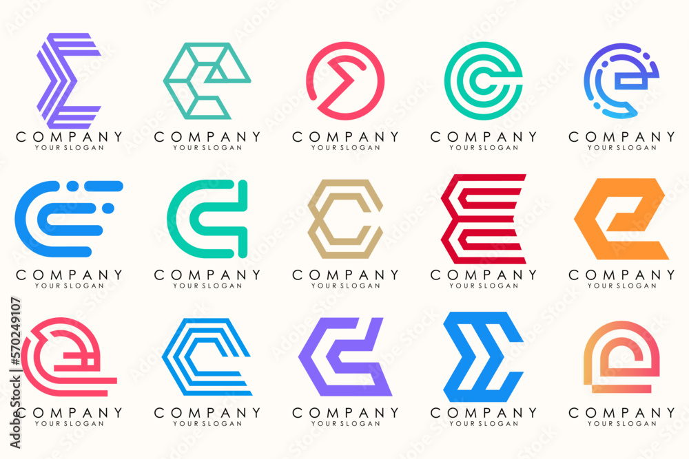 Abstract logos mega collection with letters E. Geometrical abstract logos Abstract logos mega collection with letters E. Geometrical abstract logos