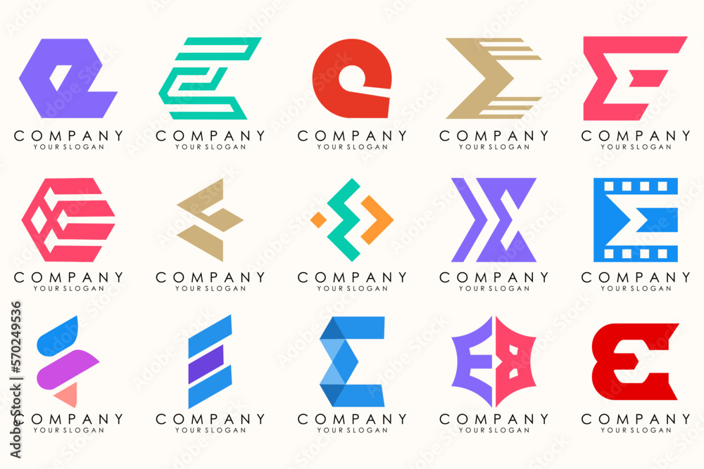 Abstract logos mega collection with letters E. Geometrical abstract logos Abstract logos mega collection with letters E. Geometrical abstract logos
