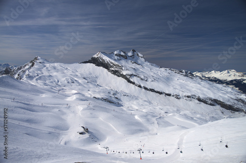 View on mountains and ski slopes of Avoriaz, France. Taken in March 2015. 