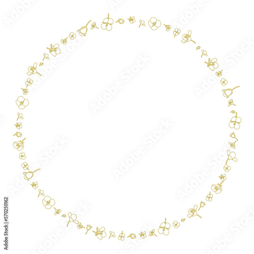 線画風ナノハナのたくさんの小花な円形の飾り枠 