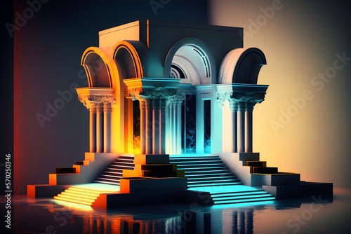 Architektur Palast, Neonlichter, epische Säulen, Illustration 3d photo