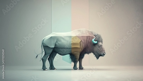 Bison animal abstract illustration minimalistic geometric background generative ai