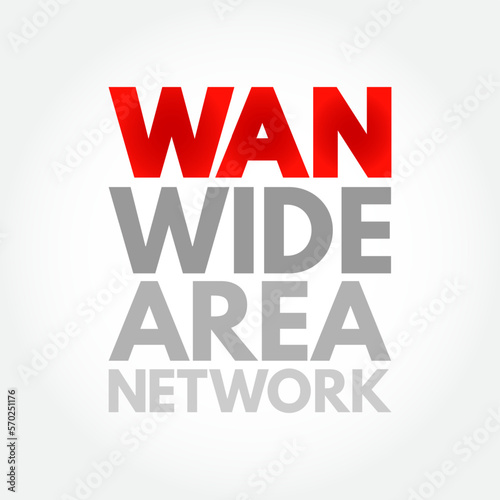 WAN - Wide Area Network is a telecommunications network that extends over a large geographic area, acronym text concept background