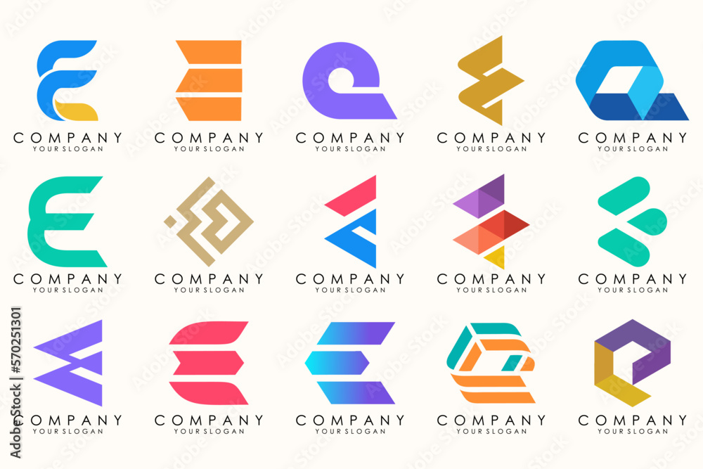 Abstract logos mega collection with letters E. Geometrical abstract logos Abstract logos mega collection with letters E. Geometrical abstract logos