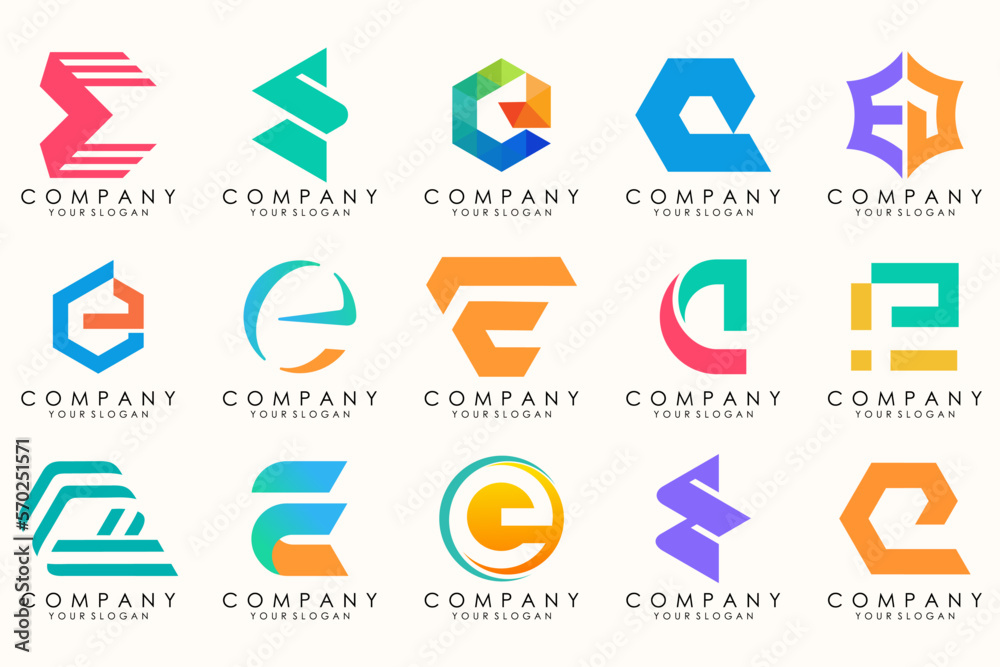 Abstract logos mega collection with letters E. Geometrical abstract logos Abstract logos mega collection with letters E. Geometrical abstract logos