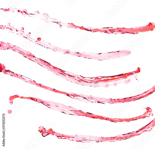 Red juice from splash in Air. Water red tomato pour from sky and purify clean natural. Wine shape form of water splashing flow celebrate over White background Isolated