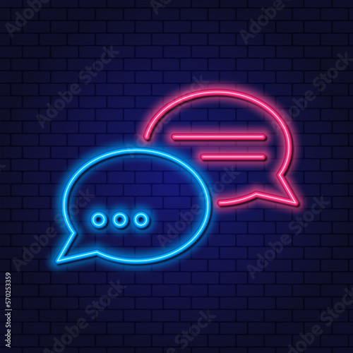 Neon sign message in chat, the interlocutor is typing the answer. Chat template in the application. Social network and communication concept