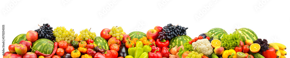 Fresh healthy vegetables, fruits, berries isolated on white