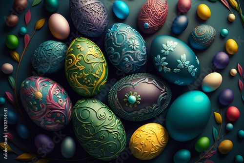 Easter Painted Eggs Colourful Pattern Background. Generative AI