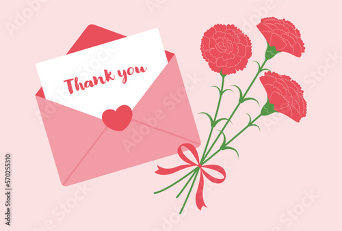 vector background with a bouquet of carnations and a letter for banners, cards, flyers, social media wallpapers, etc.