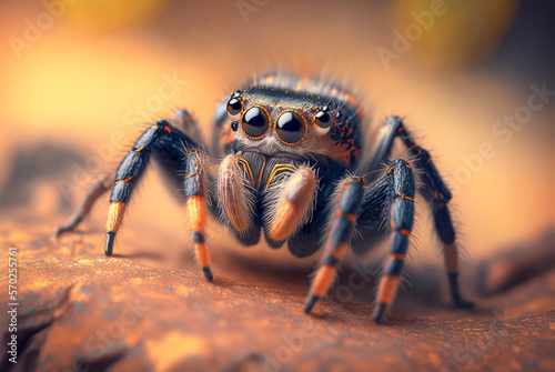 Little cute jumping spider. Colorful macro. Generative AI