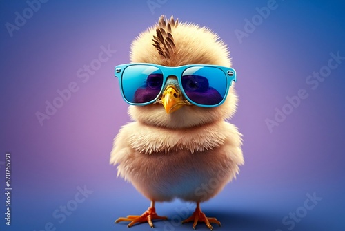 Sweet and funny baby chick wearing in fashion sunglasses. Generative AI