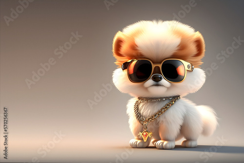 Cute bling gangster puppy. 'Generative AI' © Kosta