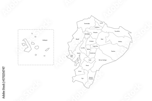 Ecuador political map of administrative divisions - provinces. Handdrawn doodle style map with black outline borders and name labels.