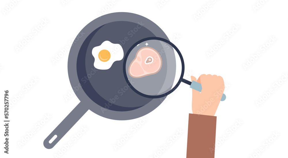 Food safety hazards searching in magnifying glass, food safety microbes
