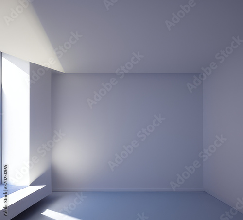 Empty room with natural daylight leaking from the window. Ai generated art.