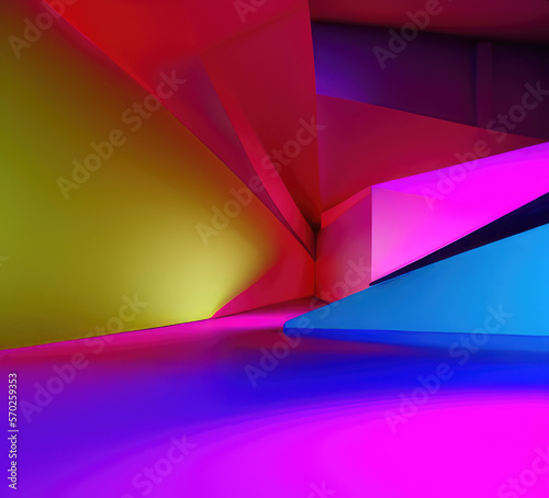 3d rendering illustration of abstract perspective shapes with ground.
