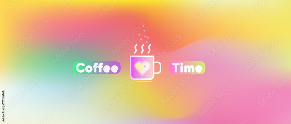Coffee mug with love symbol in the middle in colorful gradient background