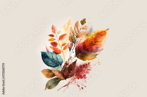 Yellow autumn leaves on a beige background
