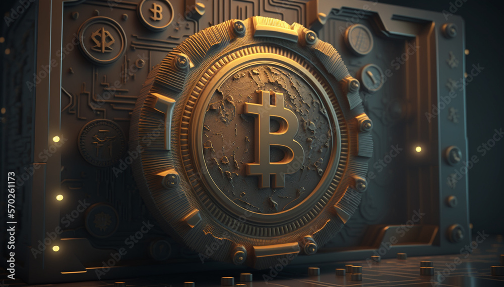 Bitcoin 3D Golden Coin and Blockchain Vector Images with Crypto and Digital Currency. Three Dimensional Bitcoins and Bitcoin Blocks with Depth and High Shine.