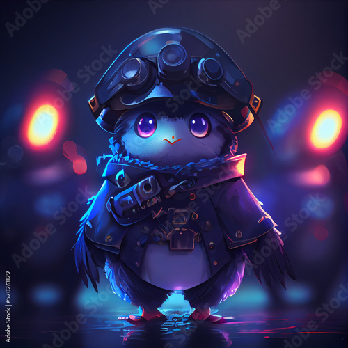 cartoon anime dark-blue penguin wearing sailor uniform