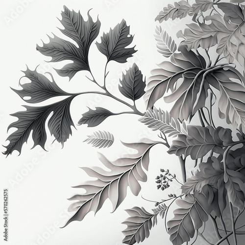 Plants leaves background black white image on matte background