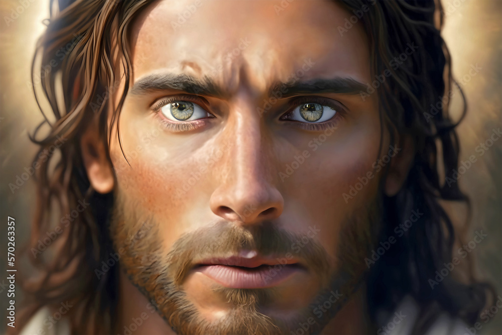 Jesus Christ face close up generative ai illustration Jesus Christ face close up generative ai illustration
