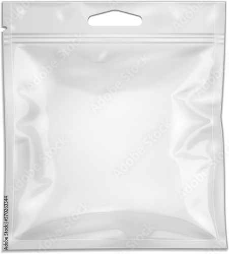 Mockup Blank Filled Retort Foil Flexible Pouch Bag Packaging. For Medicine Drugs Or Food Product. Illustration Isolated On White Background. Mock Up Template Ready For Your Design.