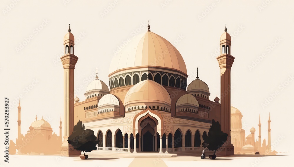 Ramadan Vibes: A Vector Illustration of a Mosques Landscape created by generative AI