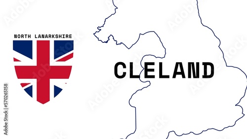 Cleland: Illustration mit dem Ortsnamen der britischen Stadt Cleland in der Region North Lanarkshire