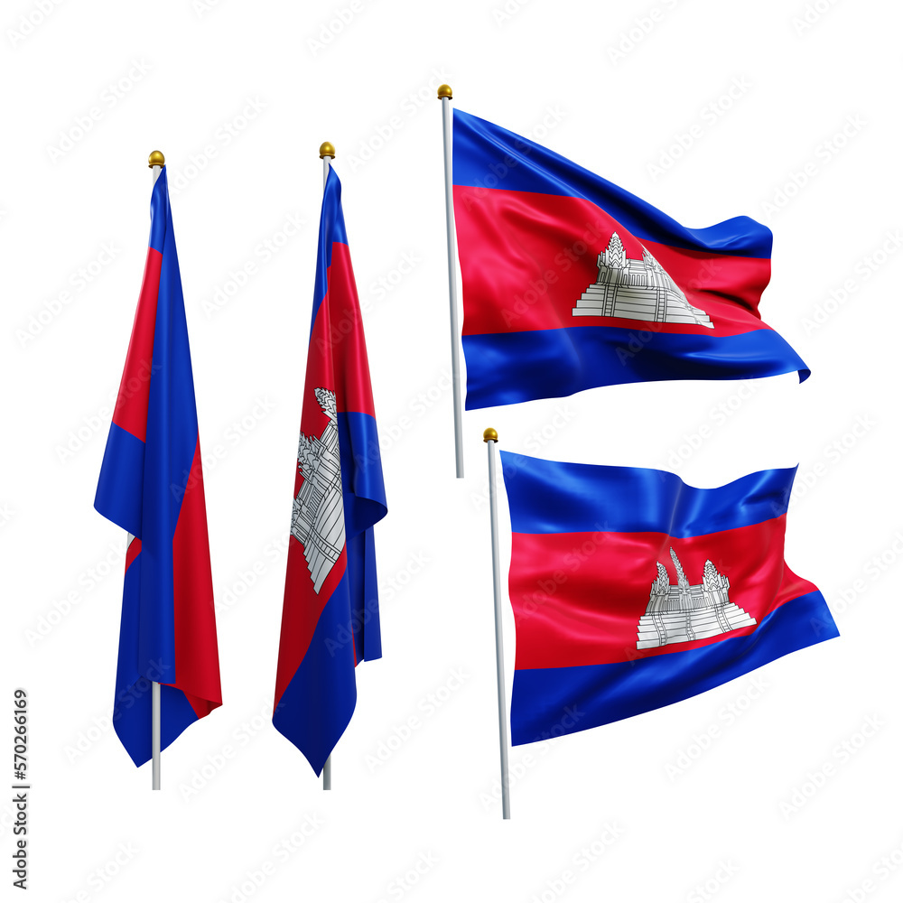 3d rendering asia cambodia flag fluttering and no fluttering 3d rendering asia cambodia flag fluttering and no fluttering