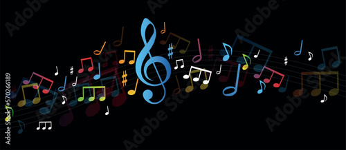 note musicali su sfondo nero, concetto di musica, concerto