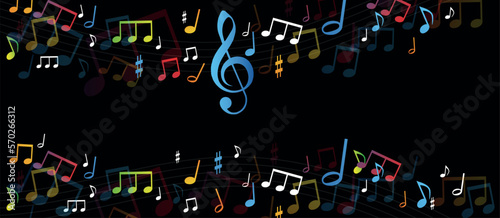 note musicali su sfondo nero, concetto di musica, concerto