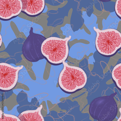 Seamless background with fruits. Seamless pattern with figs. Fruits and leaves.