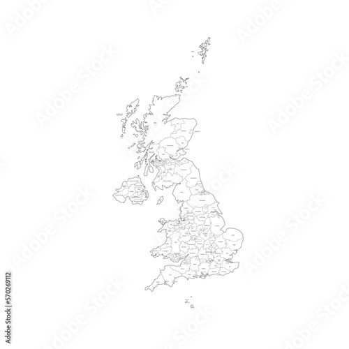 United Kingdom of Great Britain and Northern Ireland political map of administrative divisions - counties, unitary authorities and Greater London in England, districts of Northern Ireland, council
