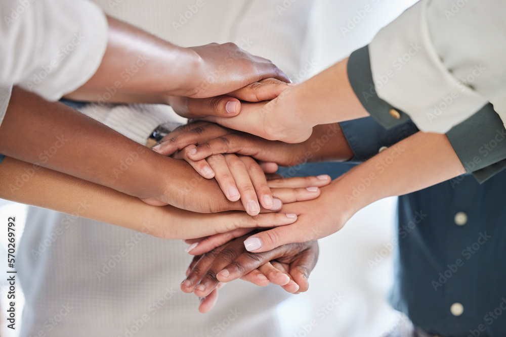 Teamwork, diversity and team stack of hands for celebration, motivation or partnership in office. Multiracial, collaboration and business people celebrating together for success, achievement or goal. Teamwork, diversity and team stack of hands for celebration, motivation or partnership in office. Multiracial, collaboration and business people celebrating together for success, achievement or goal.
