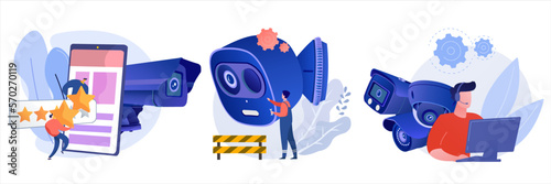 Security Camera technology SET concept. Customer satisfaction ratings on security camera products, security camera product checking and maintenance services, CCTV product after sales service. Vector i